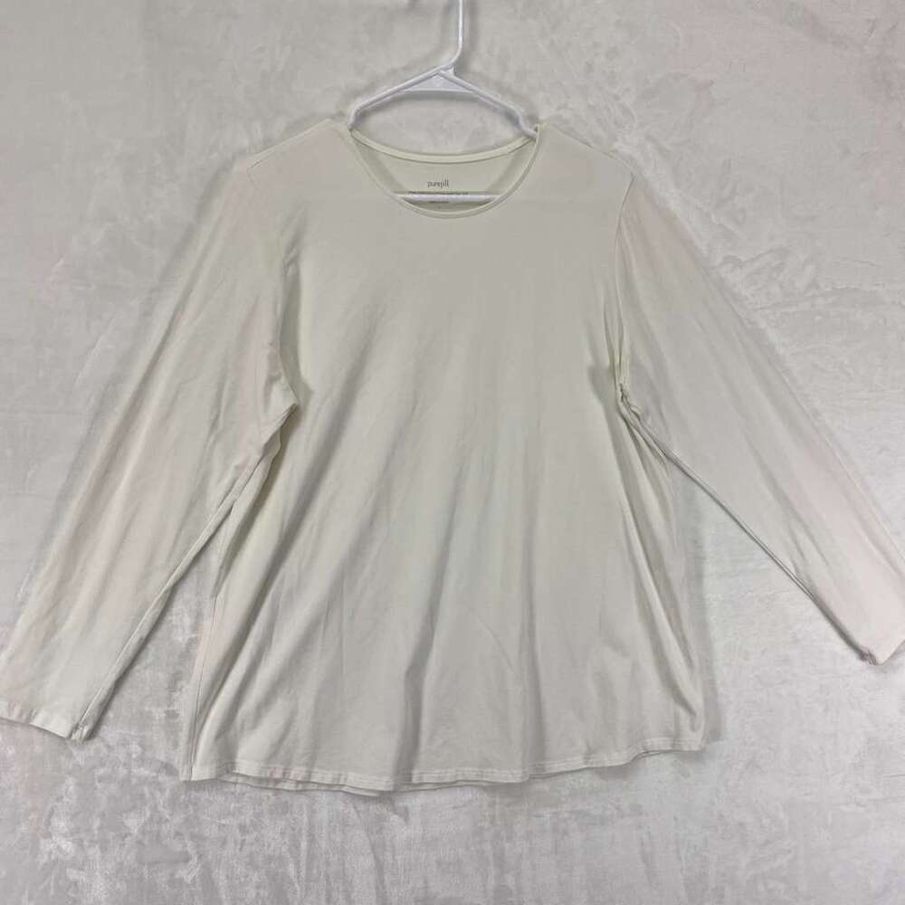 J. Jill Purejill Pima Stretch-Cotton Shirttail Tee Off white long sleeve Sz L